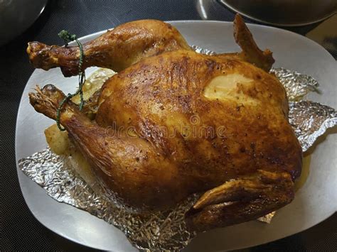 Big Roast Chicken for Dinner Stock Photo - Image of aluminum, chicken ...