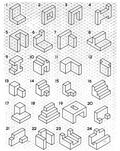 Beginner Orthographic To Isometric Drawing Exercises