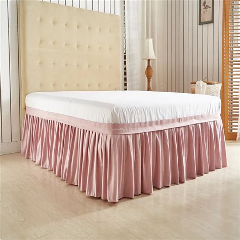 Light Pink Solid Color Wrap Around Solid Ruffled Bed Skirt, US Twin ...