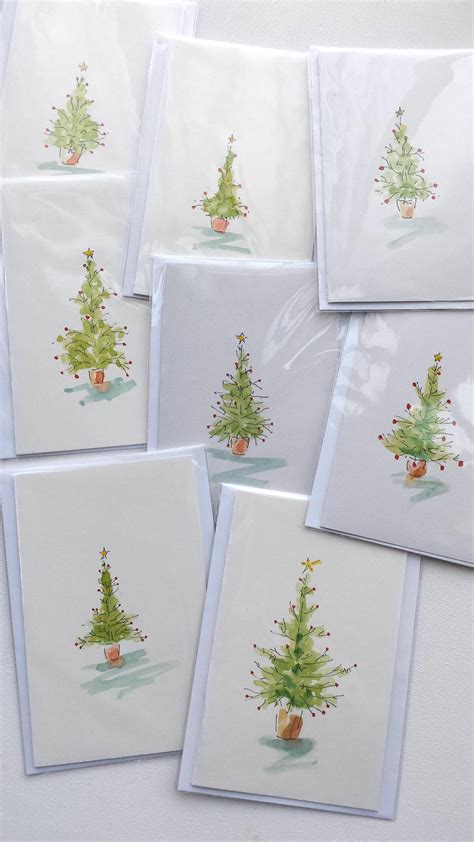 8 Pack Hand Painted Watercolour Christmas Cards the Christmas Tree ...