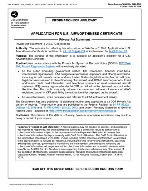 FAA Form 8130-6 Download Fillable PDF or Fill Online Application for U ...