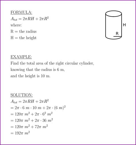 Total area of the right circular cylinder (formula and example ...