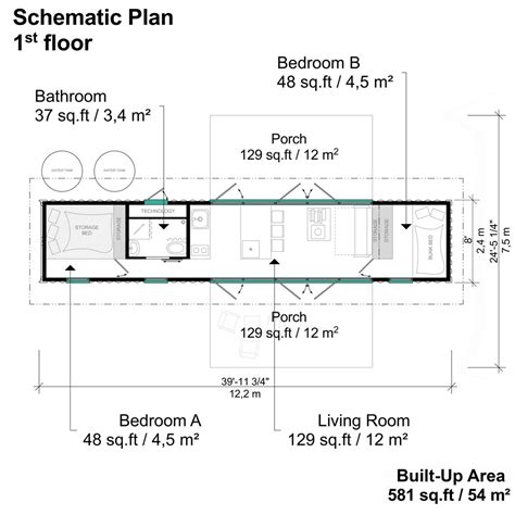 40ft Shipping Container House Floor Plans with 2 Bedrooms