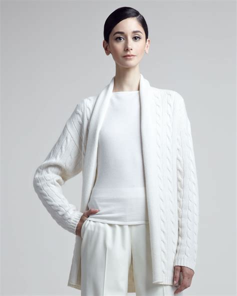 Ralph lauren black label Cableknit Cashmere Cardigan in White | Lyst