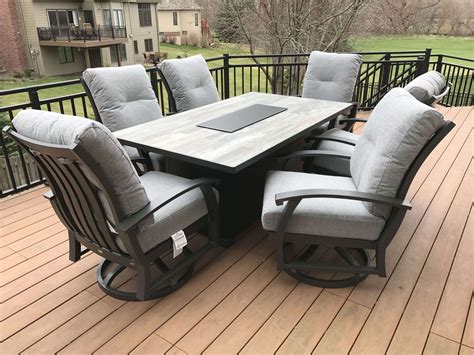 O. W. Lee Gray Patio Set with Fire Pit | Gray patio furniture, Patio ...