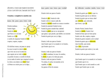 Jarabe de Palo: "Bonito" wiegenliede…: English ESL worksheets pdf & doc