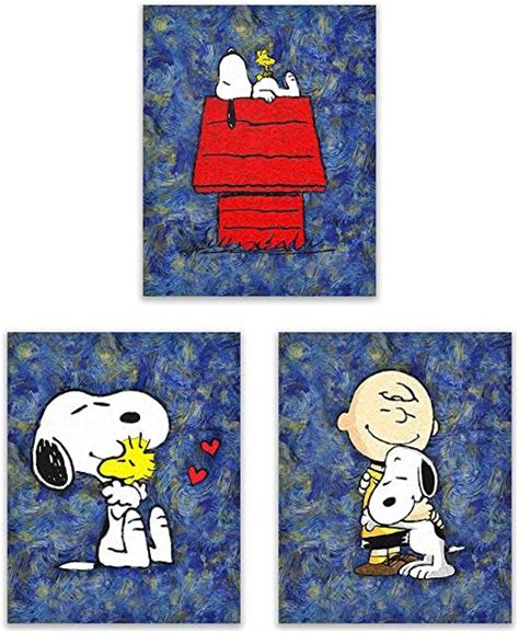 Snoopy Starry Night - The Peanuts Gang Art Prints - On The Doghouse ...