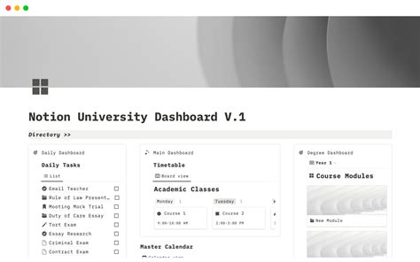 Galeria de modelos do Notion — University Dashboard