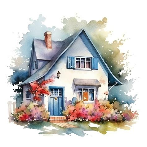 Cute watercolor house. Illustration AI Generative 23696292 Stock Photo ...