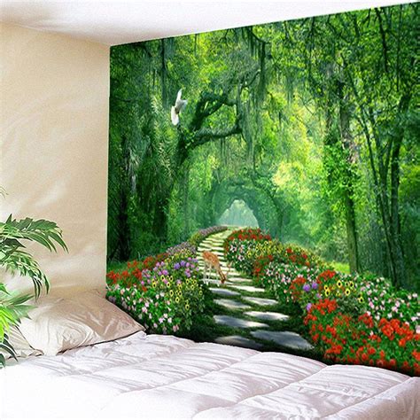 2018 Wall Hanging Forest Path Printed Tapestry In Green W59 Inch * L51 ...