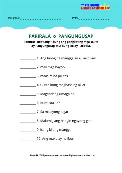 Pangungusap at Parirala at Mga Halimbawa — The Filipino Homeschooler