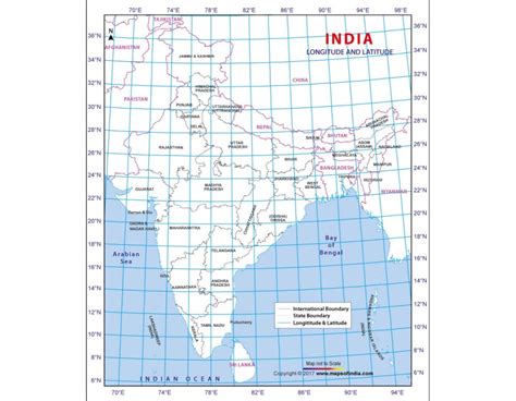 Buy India Latitude and Longitude Map online