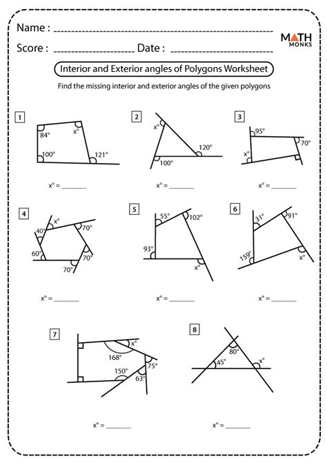 Interior And Exterior Angles Of Polygons Worksheet - Printable Word ...