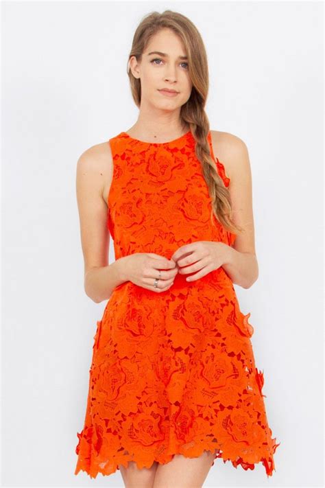 Orange Crochet Floral Dress | Dresses, Orange dress, Orange dress summer