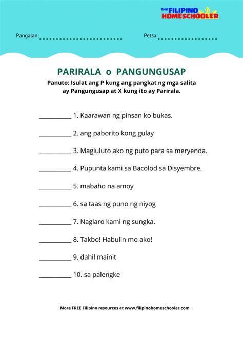 Pangungusap at Parirala at Mga Halimbawa — The Filipino Homeschooler