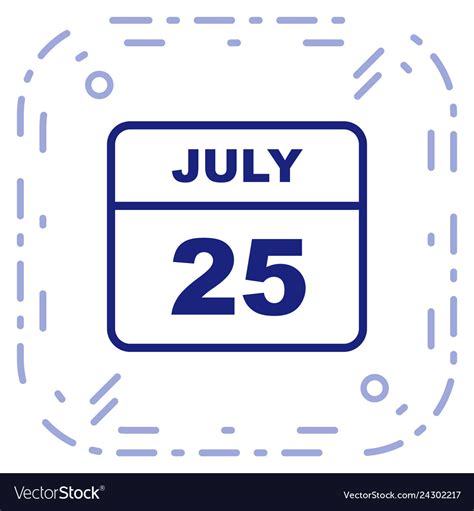 July 25th date on a single day calendar Royalty Free Vector