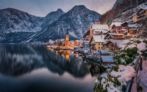 #Towns #Hallstatt #Austria #Lake #Mountain #Town #Winter #5K #wallpaper ...