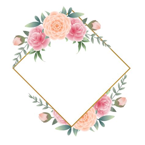 Pink Rose Frame Square Geometric Vector Wedding, Pink Rose, Rose Frame ...