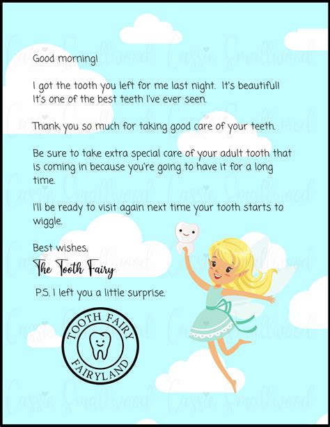 Printable Tooth Fairy Note