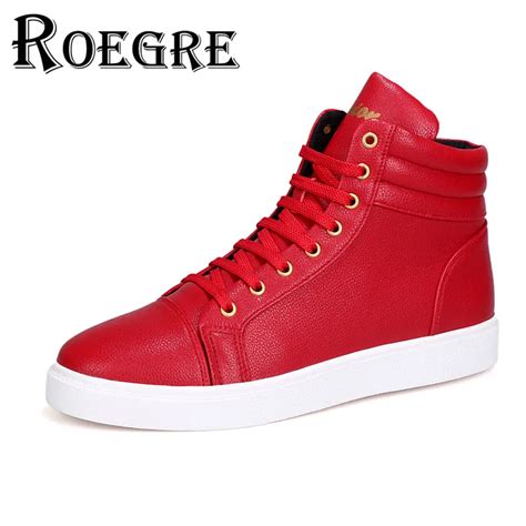 ROEGRE 2017 Winter High Top Red Shoes Men Casual Flats Shoes Lace Up ...