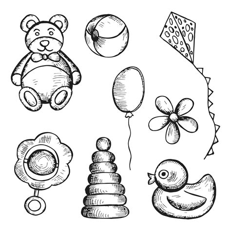 Premium Vector | Kids toys set objects set vector sketches