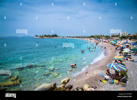 ATHENS, GREECE - JUNE 19, 2016: People on the Glyfada beach in Athens ...