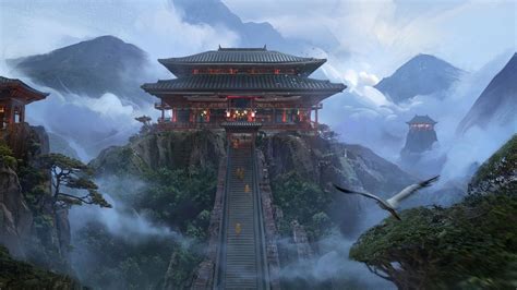 Wallpaper Temple, Fantasy Art, Artwork, Landscape, Japanese in 2021 ...