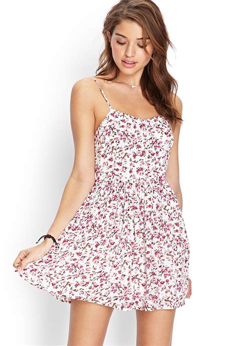 Forever 21 Floral Cami Dress in Floral (CREAM/PINK) | Lyst