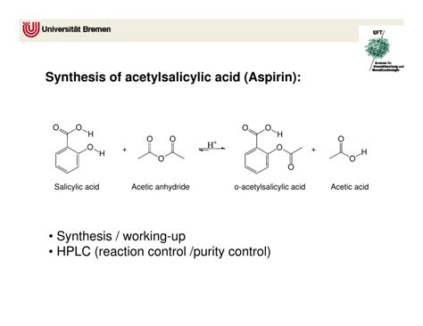 Synthesis of acetylsalicylic acid (Aspirin): • Synthesis / working