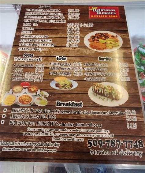 Menu at Deliciosos Tamales restaurant, Quincy