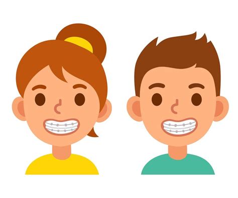 Premium Vector | Cute cartoon boy and girl with teeth braces Smiling ...