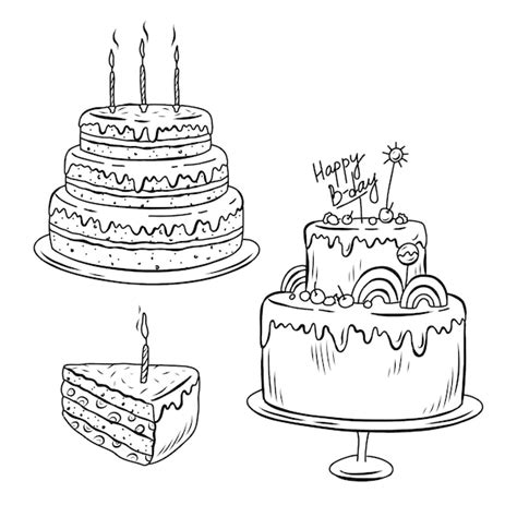 Free Vector | Hand drawn birthday cake outline illustration