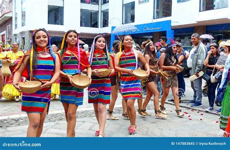 Folk Ecuadorian Dancers At The Parade, Ecuador Editorial Image ...