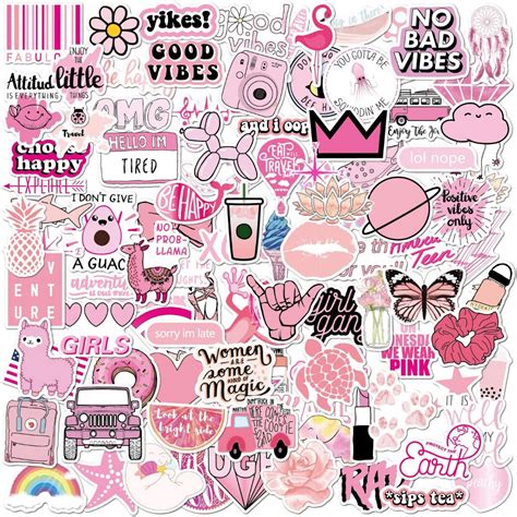 Buy 100 Pink VSCO Stickers, Aesthetic Stickers, Cute Stickers, Laptop ...