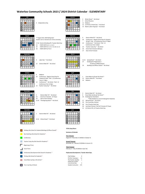 2023 2024 District Calendar Elementary Final | PDF | Academic Term ...