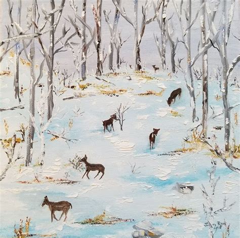 Original oil painting deer snow winter animals wildlife | Etsy in 2020 ...