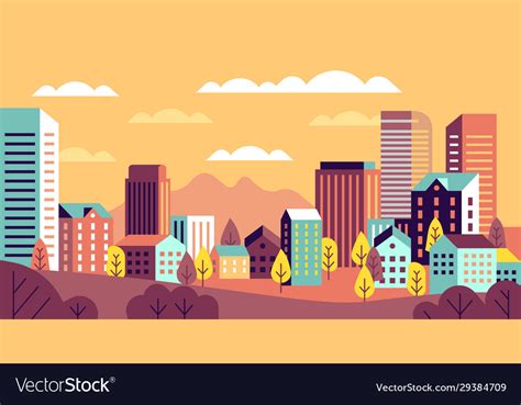 Autumn city landscape simple cityscape Royalty Free Vector