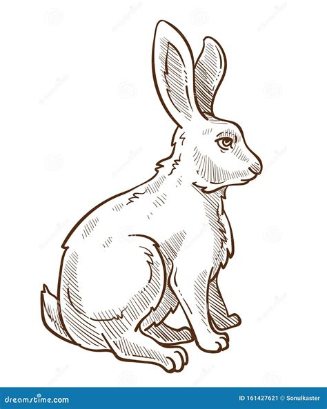 Hare, Rabbit or Bunny Isolated Sketch Drawing, Farm or Wild Animal ...