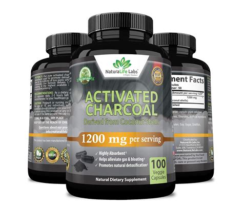 Organic Activated Charcoal Capsules - 1,200 mg Highly Absorbent Helps ...