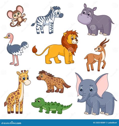 Cute Jungle Cartoon Animals. Safari Animal, Isolated Giraffe, Lion and ...