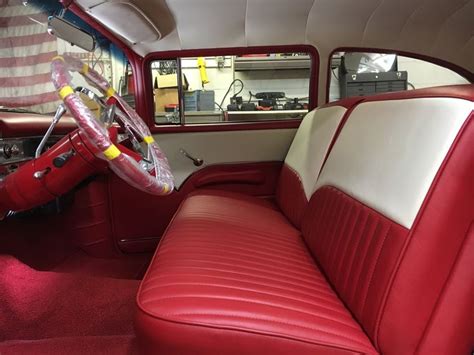 '55 Chevy bench seat done in our ES#7 True Red. | Custom car interior ...