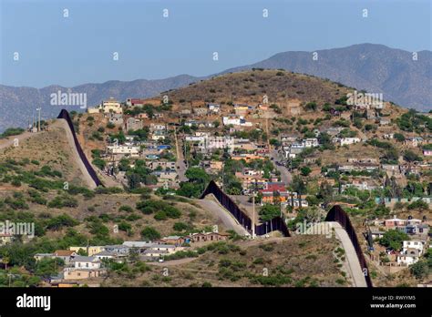 High view over Nogales Sonora Mexico from Nogales Arizona, looking ...