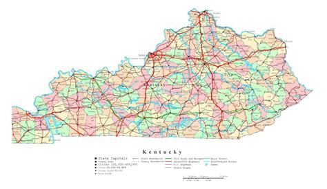 Large detailed administrative map of Kentucky state with roads ...