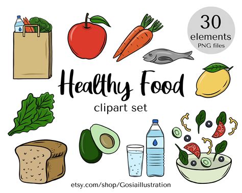 Healthy Food Clipart Set, Hand Drawn Food Clipart, Fruits and ...