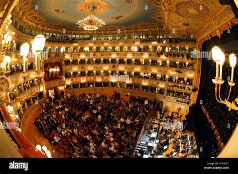 Visitors sit in the auditorium of the opera house Teatro La Fenice ...