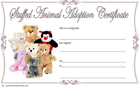 Stuffed Animal Adoption Certificate Editable Templates