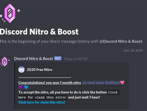 "Claim your nitro" bot scam – Discord