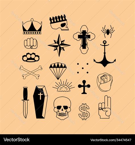 Russian prison tattoo set russia criminal symbol Vector Image