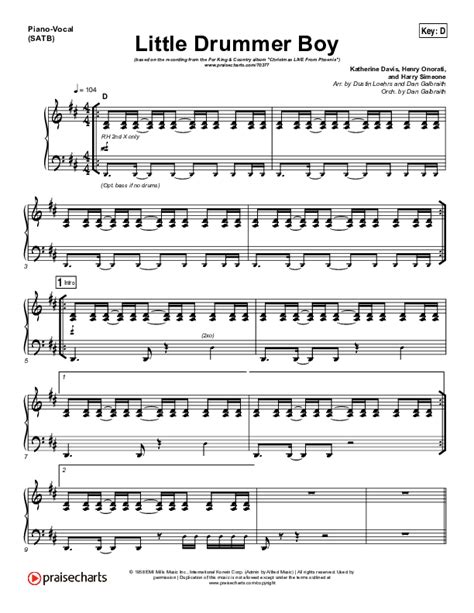 Little Drummer Boy Sheet Music PDF (for KING & COUNTRY) - PraiseCharts