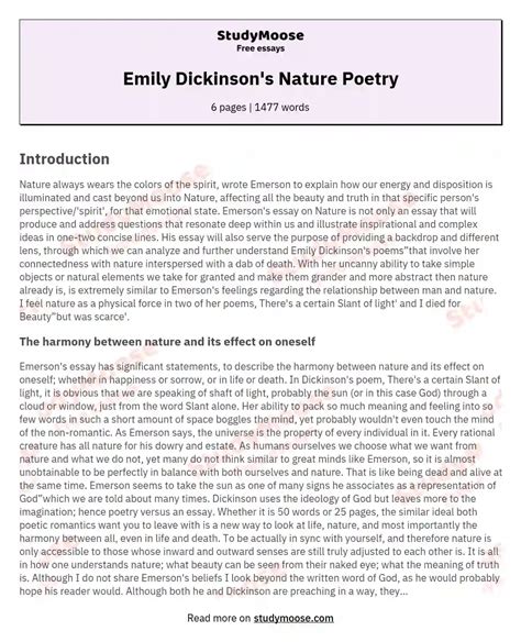 Emily Dickinson's Nature Poetry Free Essay Example